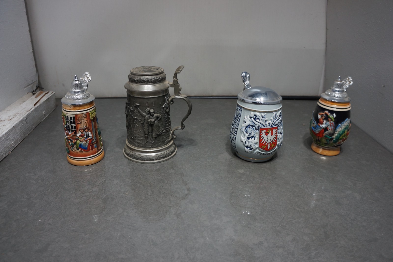 1920's Germany Bavarian Pewter Beer Stein Relief Party Hunting and more job lot 1920's Germany Bavarian Pewter Beer Stein Relief Party Hunting and more job lot