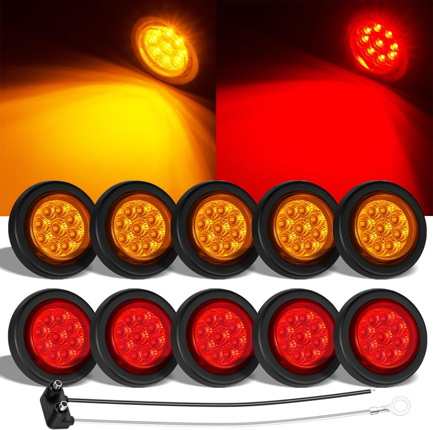 10 Pack (5 Amber & 5 Red) 2 Inch LED Marker Light, Grommet Flush Mount, Sealed I 10 Pack (5 Amber & 5 Red) 2 Inch LED Marker Light, Grommet Flush Mount, Sealed I