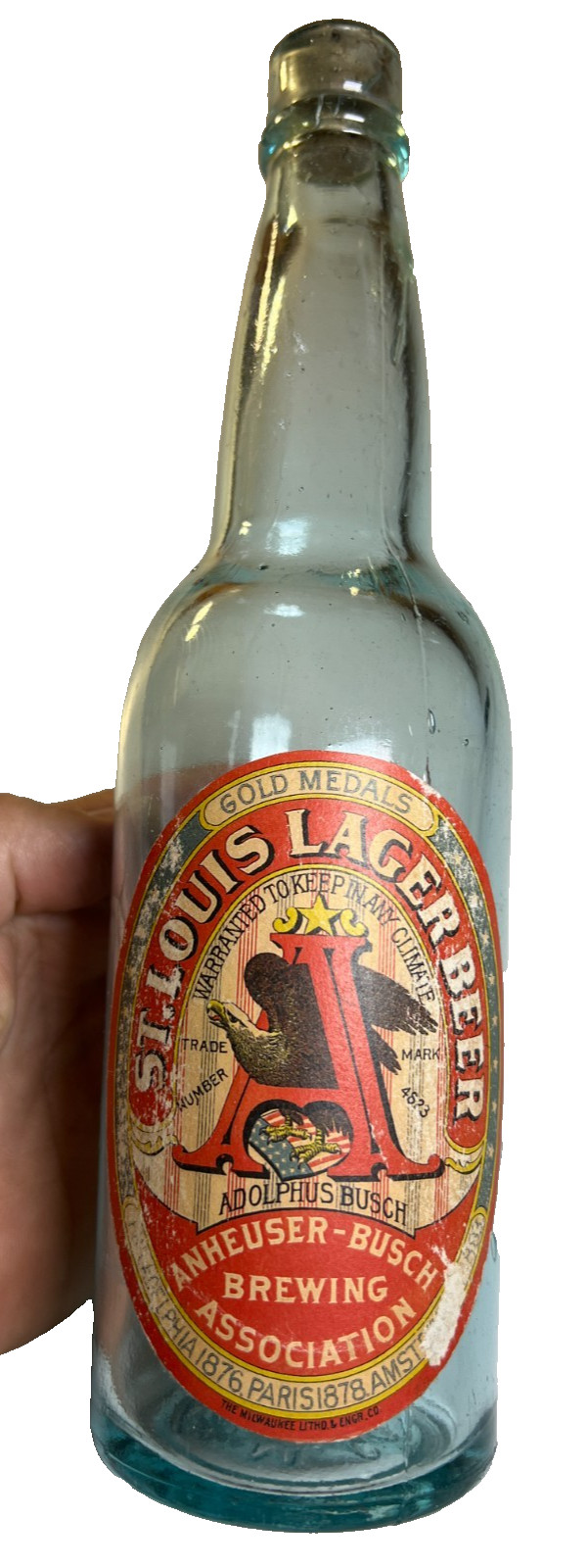 RARE 1890s Anheuser Busch St Louis Lager Beer Bottle Original Label Budweiser RARE 1890s Anheuser Busch St Louis Lager Beer Bottle Original Label Budweiser