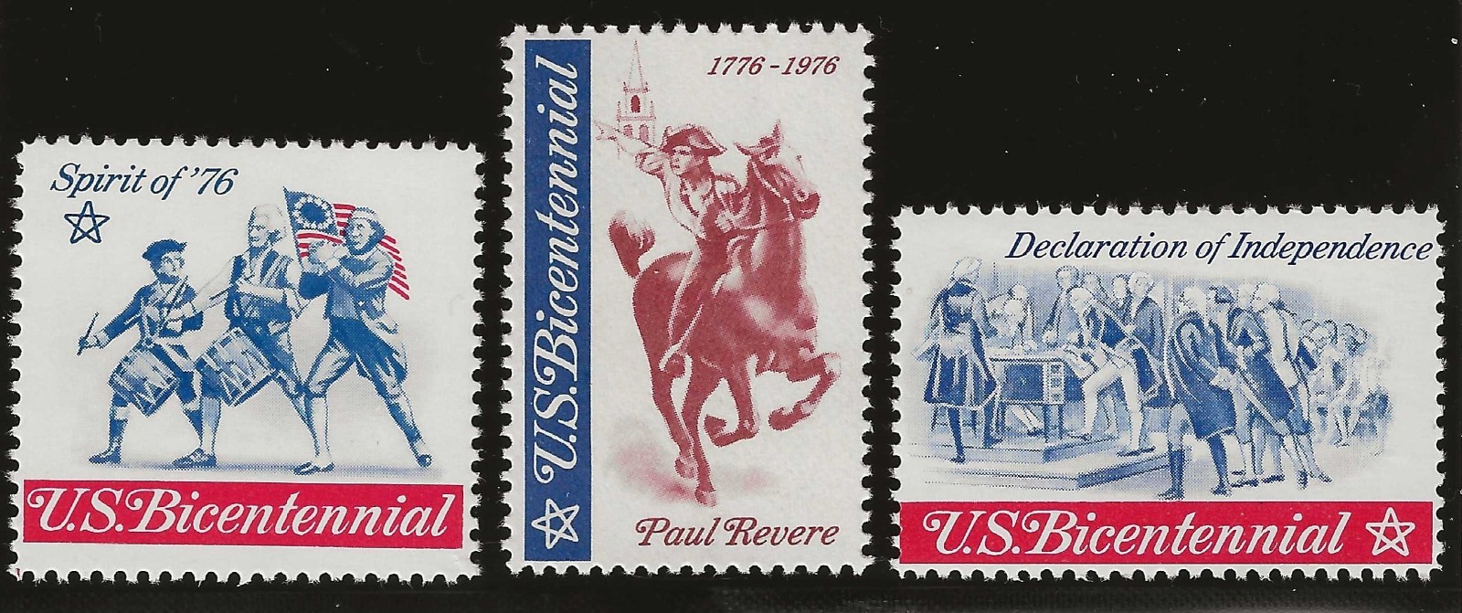 U.S. BICENTENNIAL (1976) - SET OF 3 VINTAGE POSTER STAMPS - MINT CONDITION U.S. BICENTENNIAL (1976) - SET OF 3 VINTAGE POSTER STAMPS - MINT CONDITION