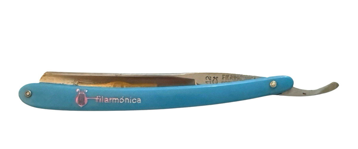 Filarmónica Doble Temple Blue No 12 Straight Razor Jose Monserrat Pou Spain Box Filarmónica Doble Temple Blue No 12 Straight Razor Jose Monserrat Pou Spain Box