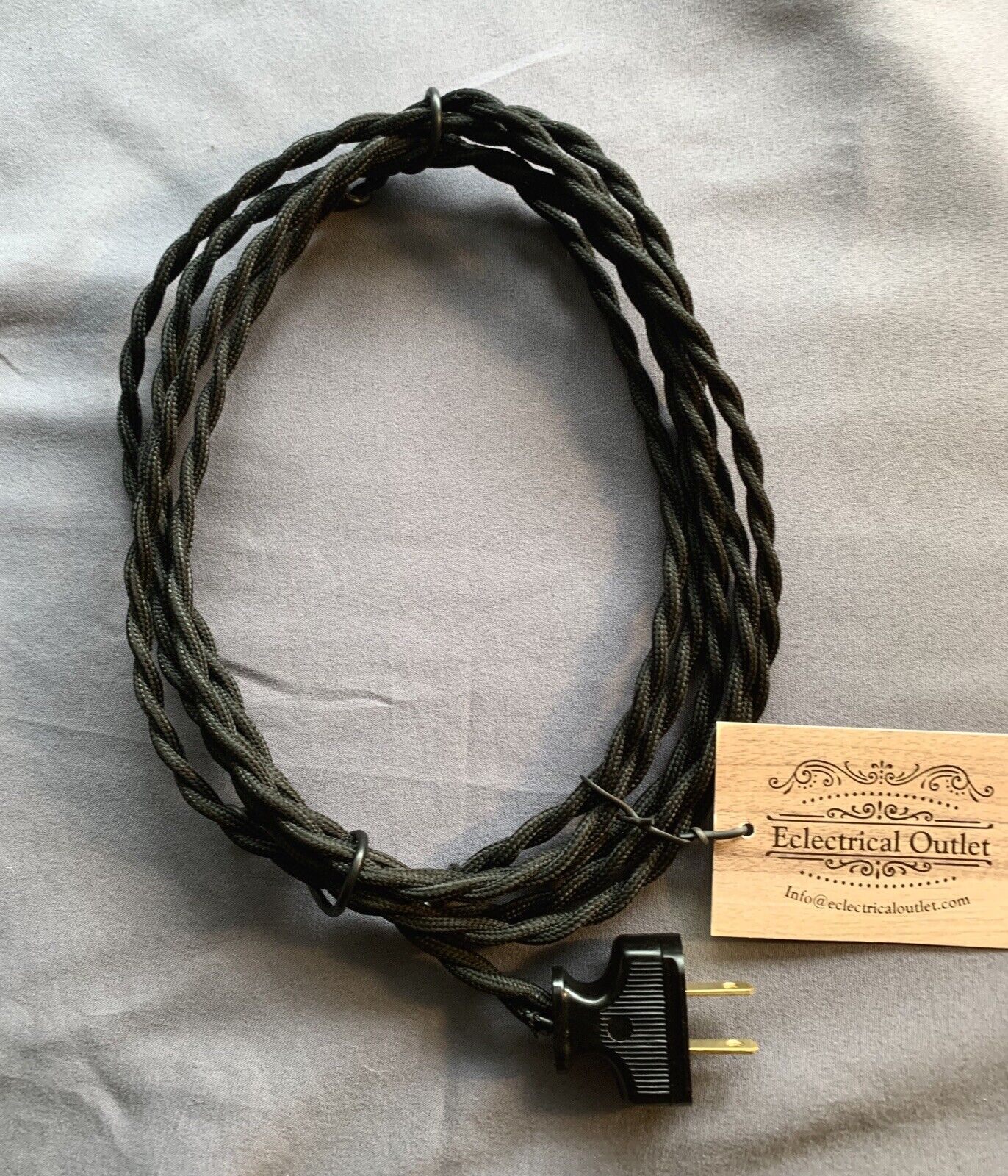 BLACK  8’ Vintage Lamp Cord ~ Twisted Cloth Covered Wire-vintage Black Plug