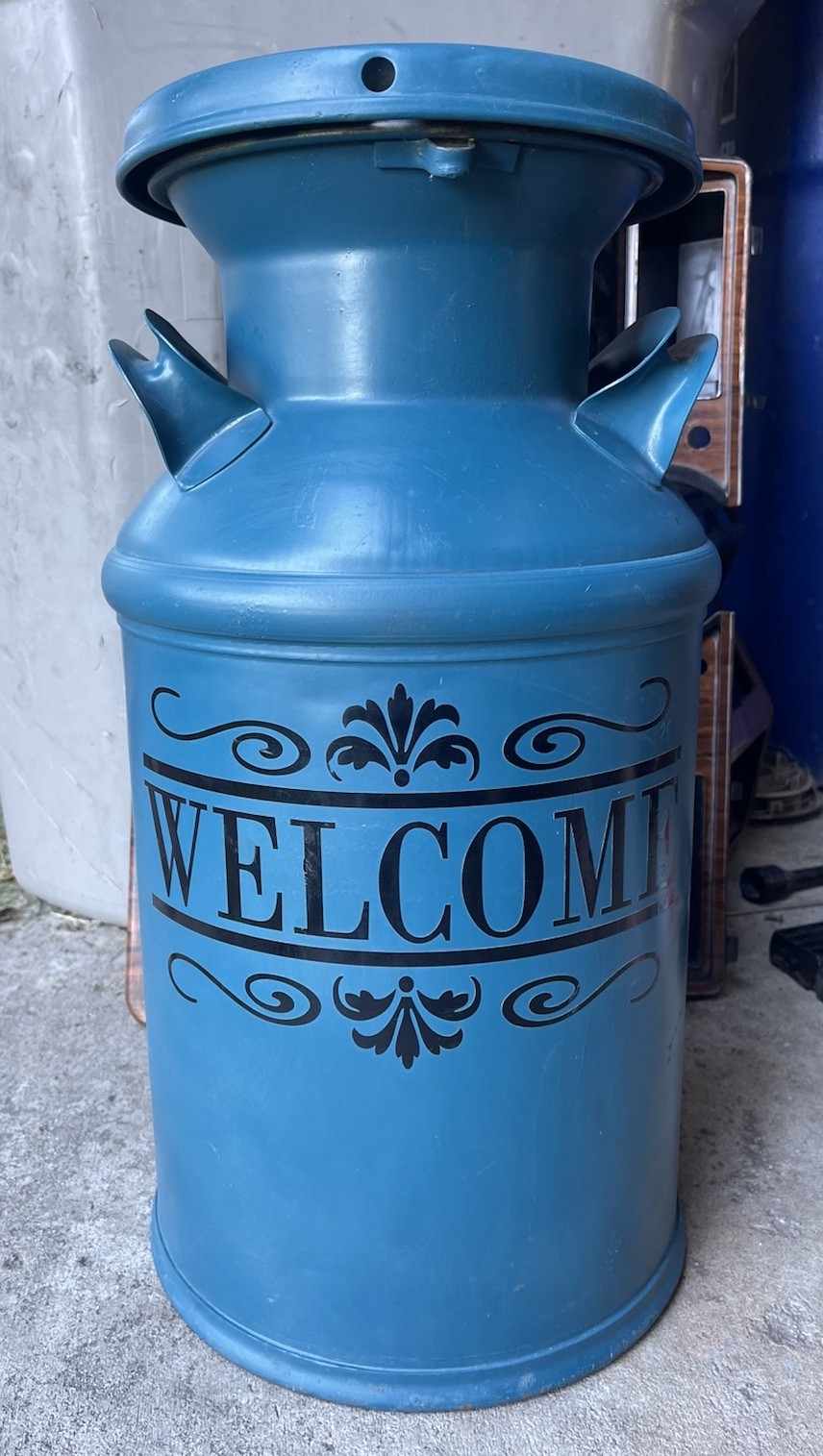 VTG 5 Gallon Steel Milk Can w/ Handle Lid BUHL painted w/ WELCOME minty VTG 5 Gallon Steel Milk Can w/ Handle Lid BUHL painted w/ WELCOME minty