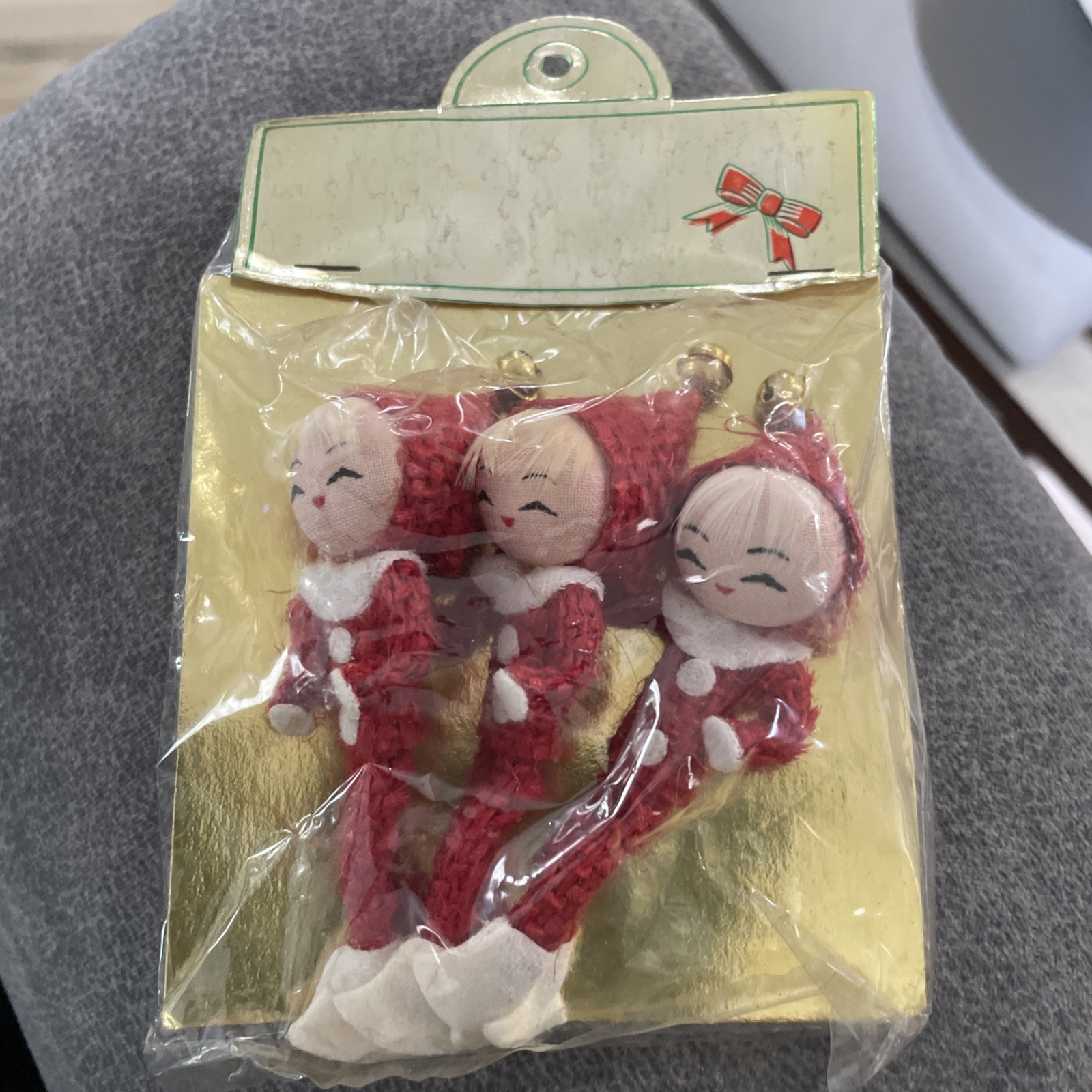 NOS Three Vintage Red Felt Pixie Elf Ornaments Made In Japan NOS Three Vintage Red Felt Pixie Elf Ornaments Made In Japan