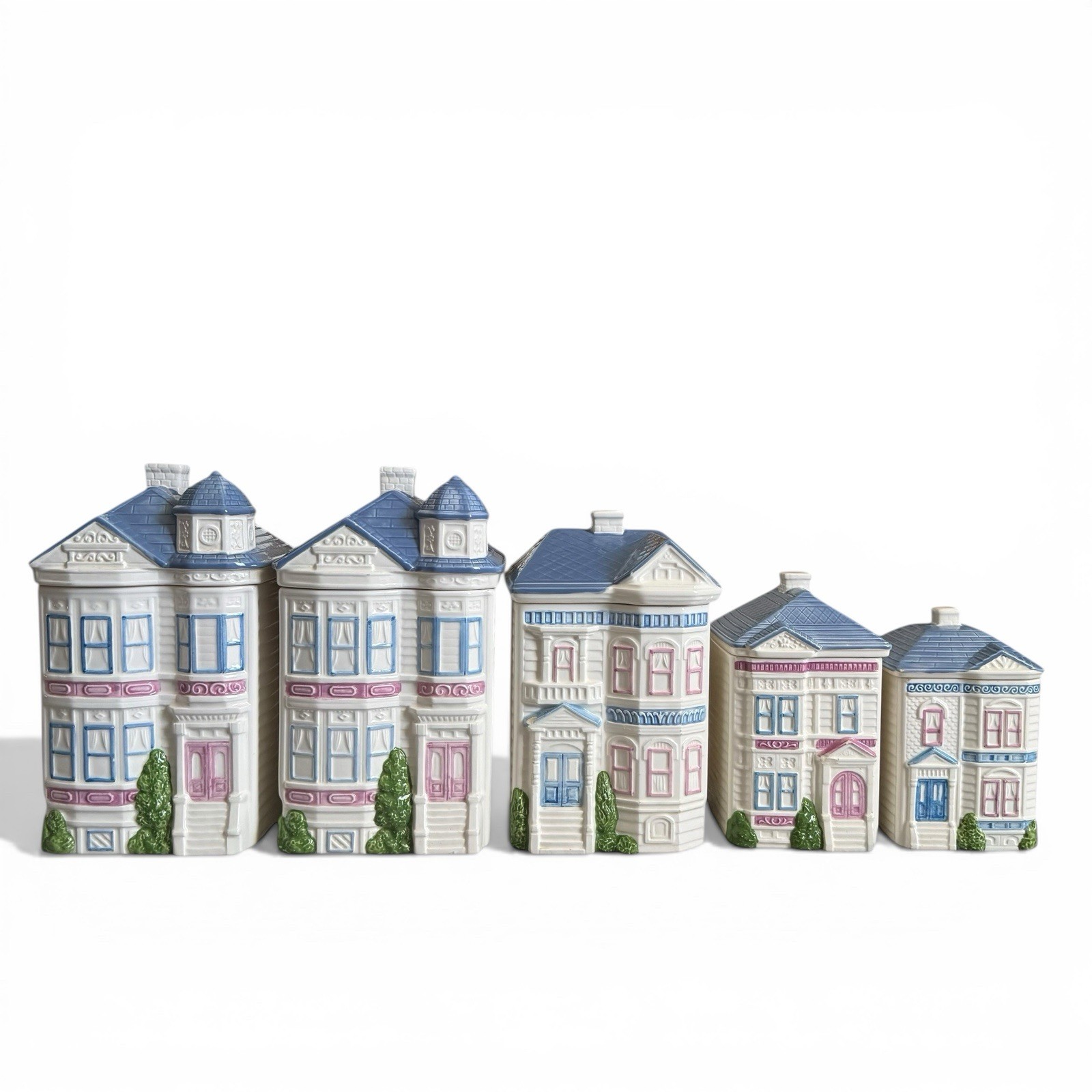 Hearth & Home Design Ceramic 5 Piece Victorian House Canister Set Vintage 1988 Hearth & Home Design Ceramic 5 Piece Victorian House Canister Set Vintage 1988