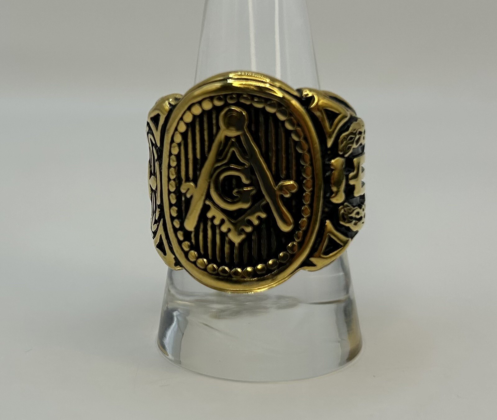 Freemason, Gold Tone, Size 10, Stainless Steel Masonic Ring, .75oz Freemason, Gold Tone, Size 10, Stainless Steel Masonic Ring, .75oz
