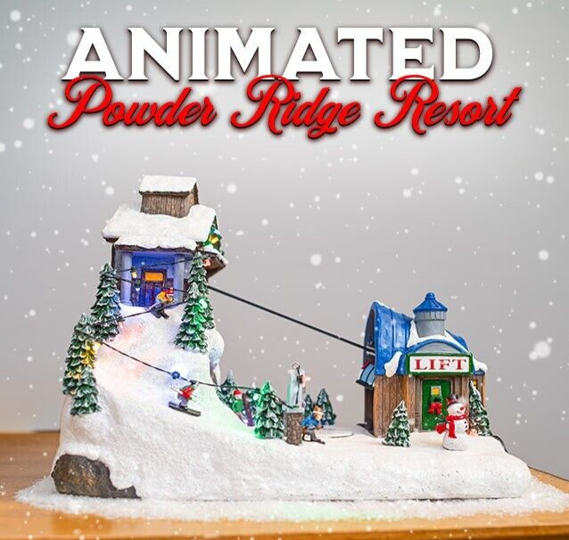 FG Square Powder Ridge Ski Resort LED Lights Christmas Village Decor 14x8x11" FG Square Powder Ridge Ski Resort LED Lights Christmas Village Decor 14x8x11"
