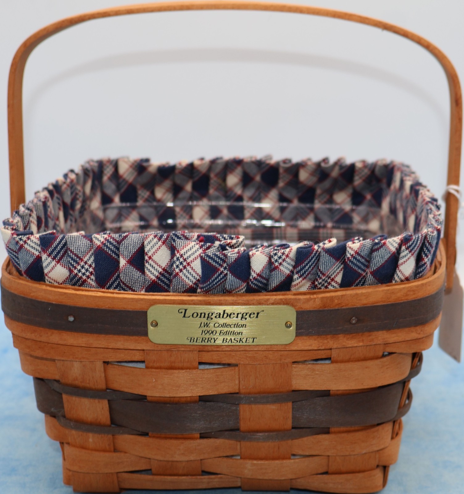 Longaberger 1990 Berry Basket Plaid Liner Protector Longaberger 1990 Berry Basket Plaid Liner Protector