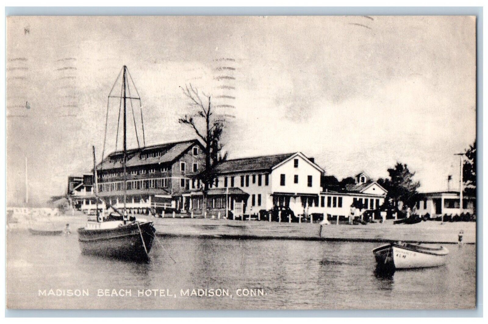 Madison Guilford Connecticut CT Postcard Madison Beach Hotel Boats Scene 1949