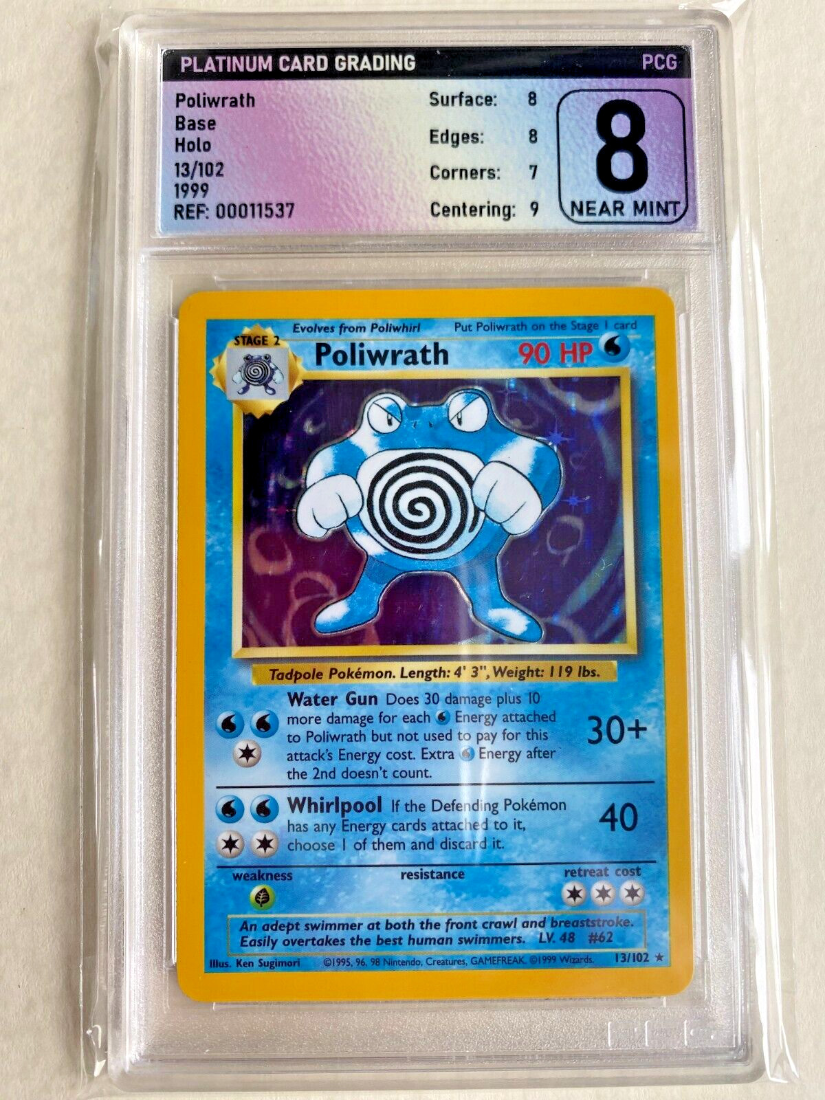 Poliwrath Holo Rare 1999 Pokemon Base Set Unlimited 13/102 PGS 8 NM-M WOTC