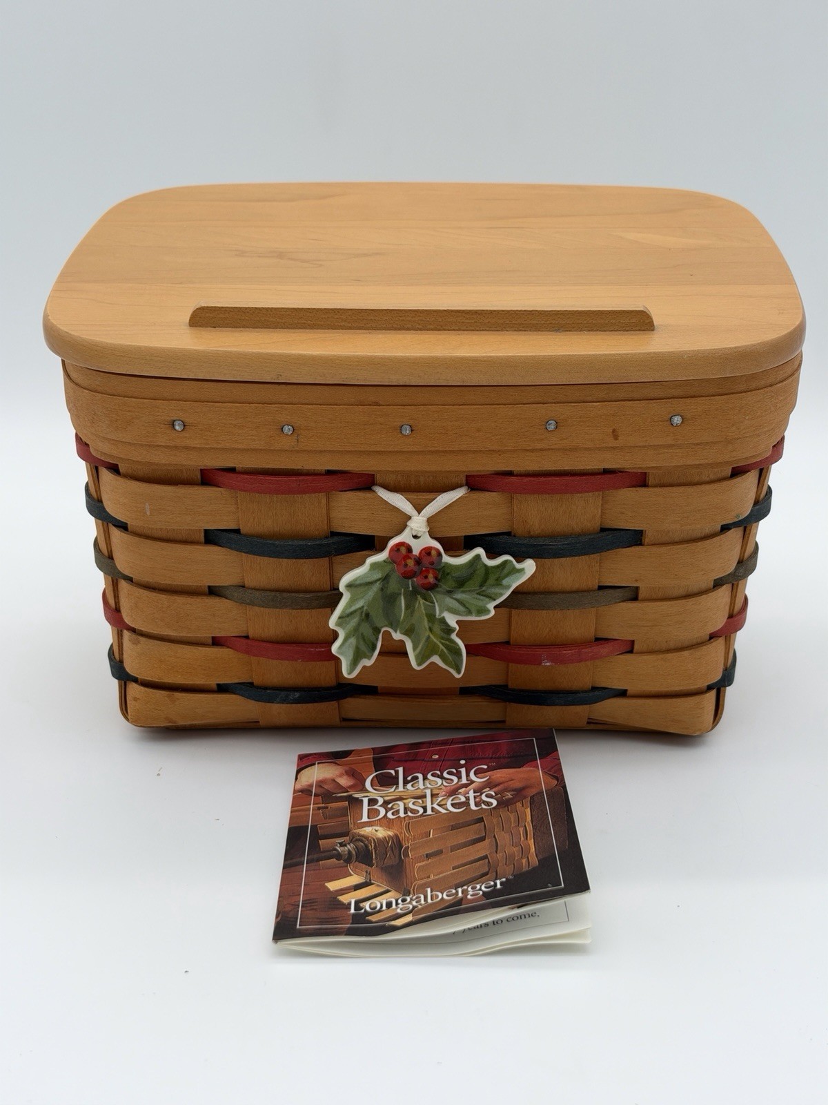 Vintage 2001 Longaberger Recipe Woven Basket w/Lid Liner Tie-on Christmas Rare