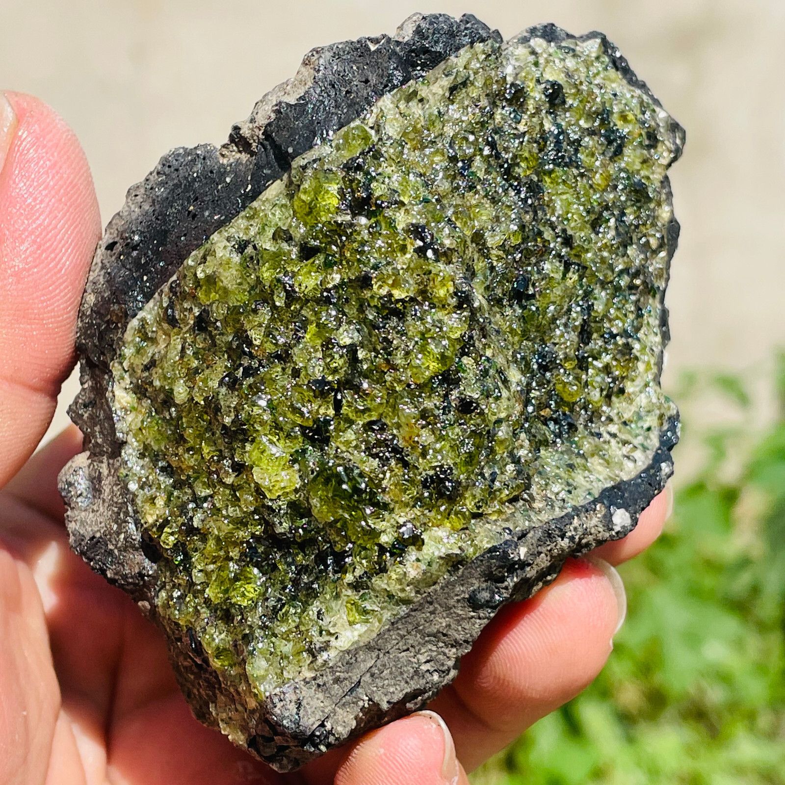 430g Rare Natural Uncut Green Rough Peridot Olivine & Basalt Crystal Specimen 430g Rare Natural Uncut Green Rough Peridot Olivine & Basalt Crystal Specimen