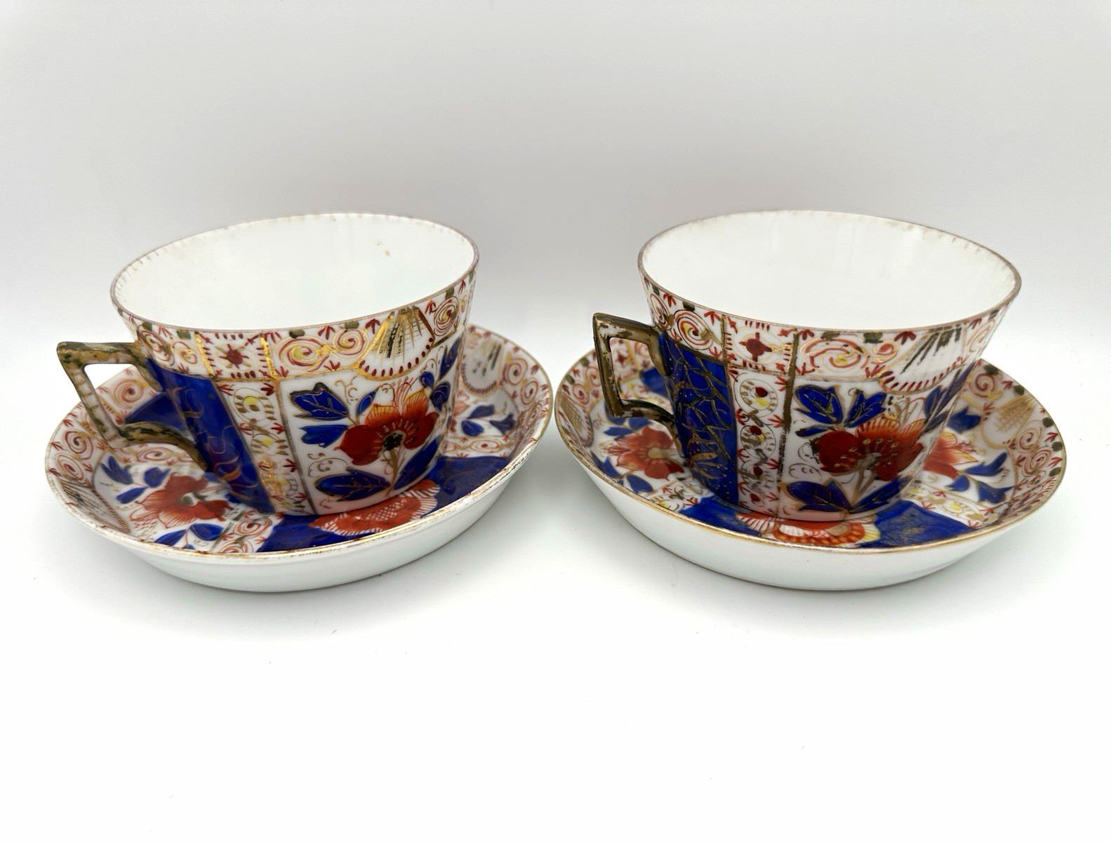 Antique Chamberlain Worcester Imari 2 Cup Saucer Sets Regency c1805 England