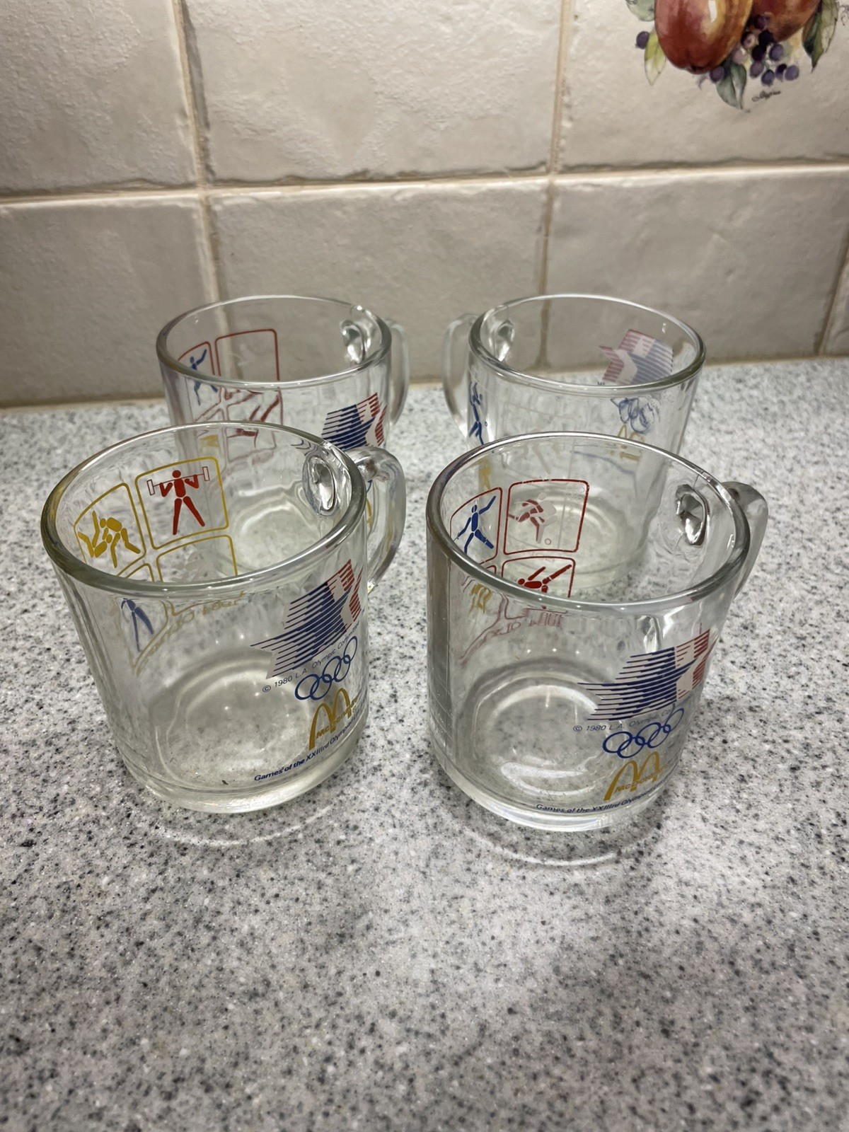 4 McDonalds 1984 Olympics Los Angeles Games Clear Glass Mug Sports
