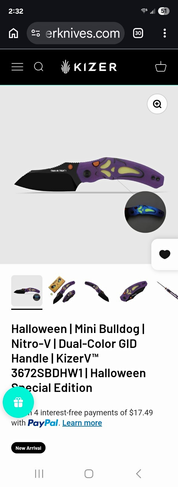 Kizer Scream Ghostface Mini Bulldog Nitro-V Sheepsft Liner Lock GID Purple Blue Kizer Scream Ghostface Mini Bulldog Nitro-V Sheepsft Liner Lock GID Purple Blue