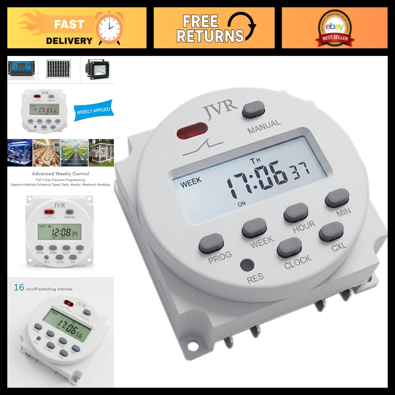 JVR 12V Timer Switch - Programmable DC/AC/Solar Relay, 16 Schedules JVR 12V Timer Switch - Programmable DC/AC/Solar Relay, 16 Schedules