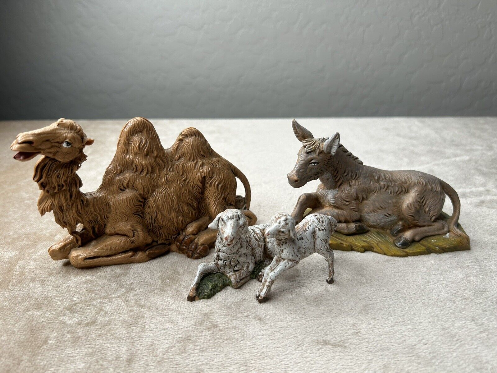 Vintage  Fontanini Nativity Animals - Camel Donkey  & (2) Sheep  - Italy,