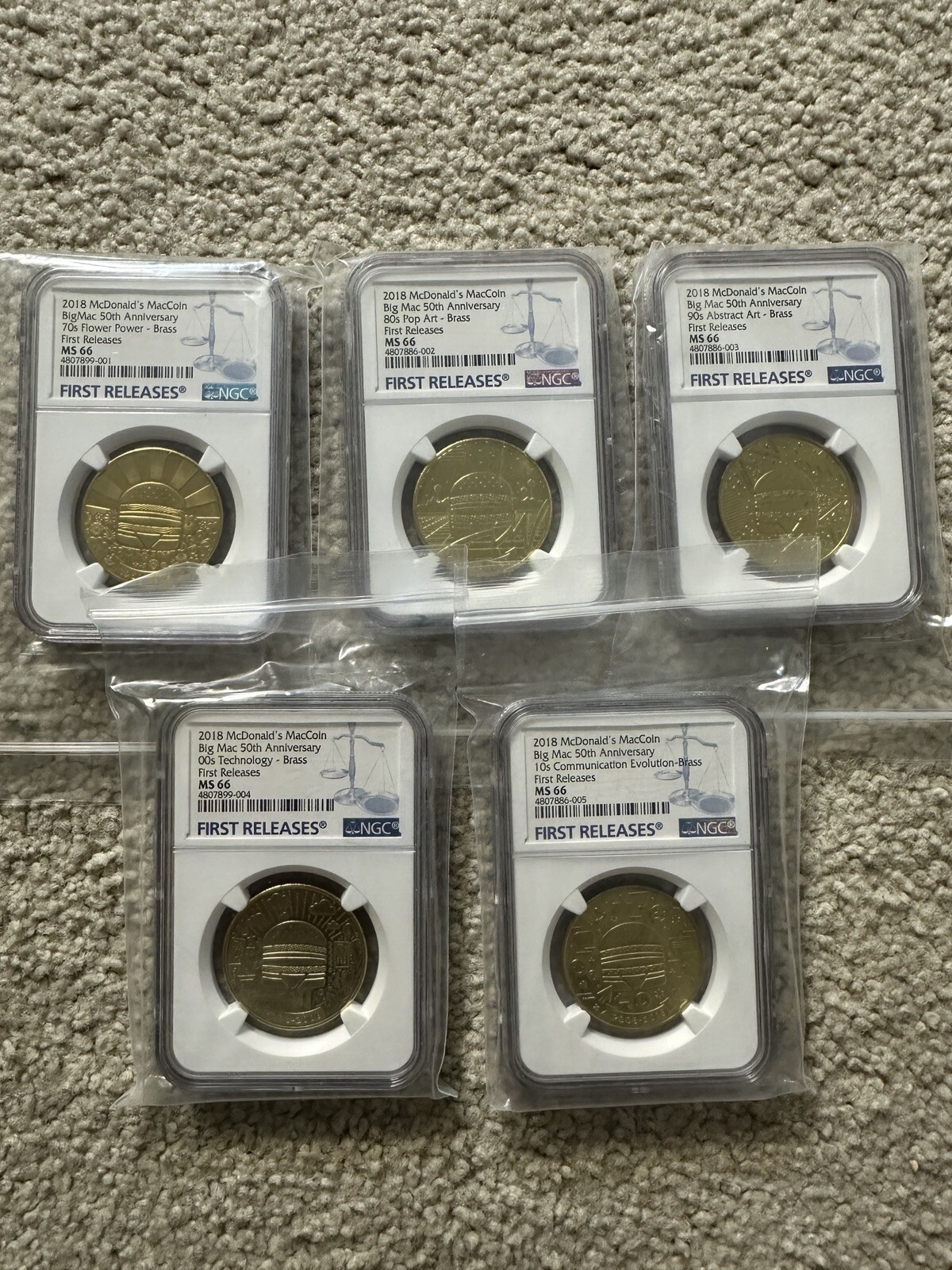 2018 McDonalds Mac Coin Technology NGC MS66 Big Mac 50’ Anniversary Full Set 5