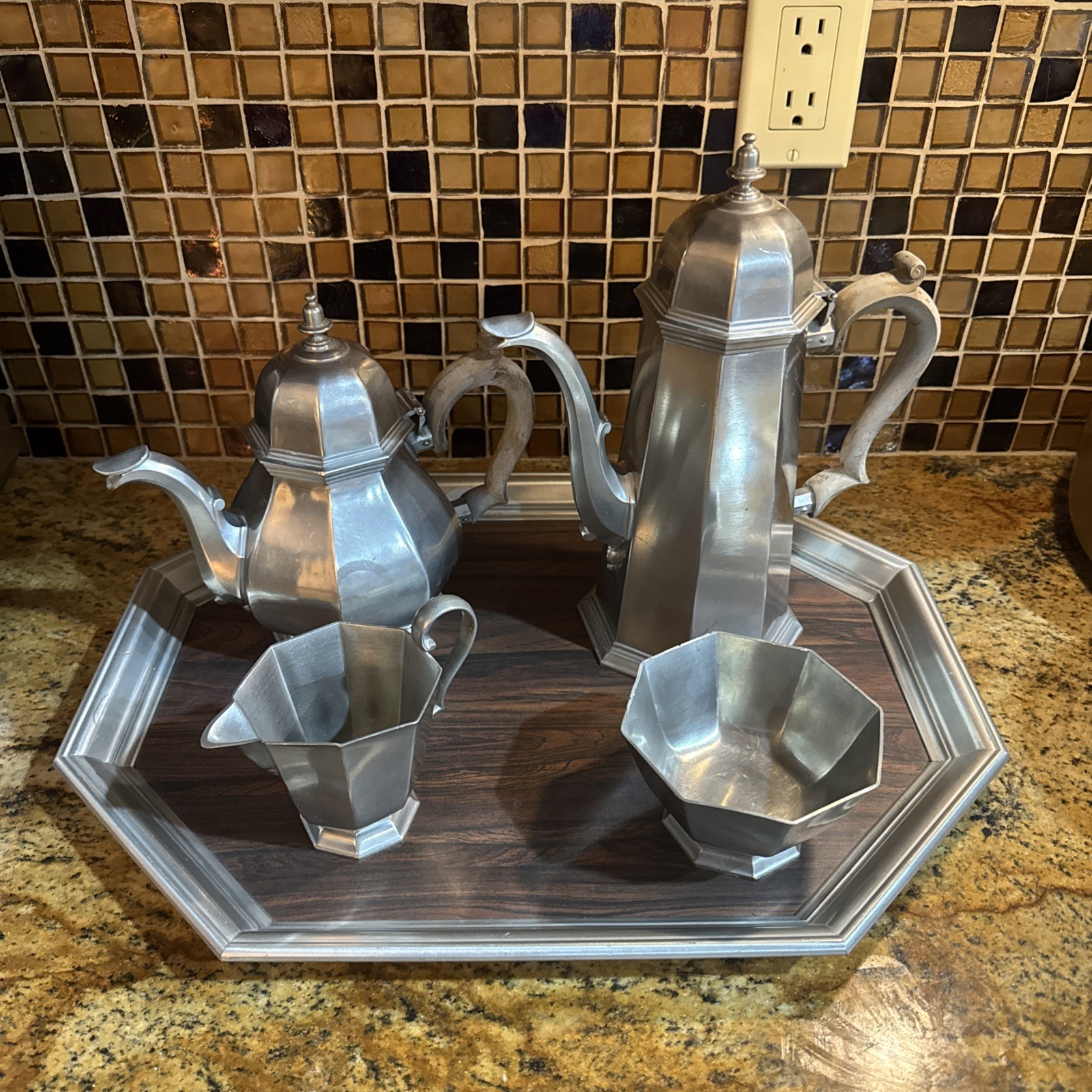 Vintage 1970s Gorham 5 Piece Octette Pewter Tea And Coffee Serving Set /cb Vintage 1970s Gorham 5 Piece Octette Pewter Tea And Coffee Serving Set /cb
