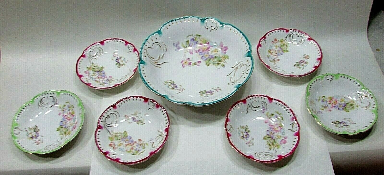 Set Antique Floral Porcelain Berry Bowl Six 6\