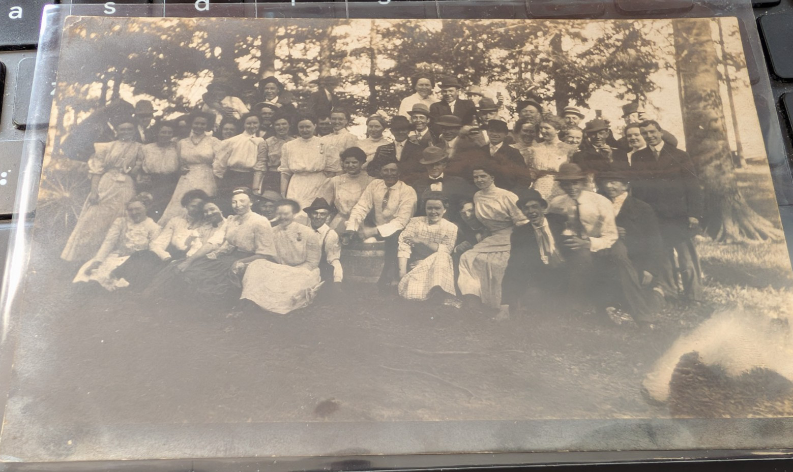 1920 RPPC POSTCARD-"Almost 50 Real People celebrating at a park"