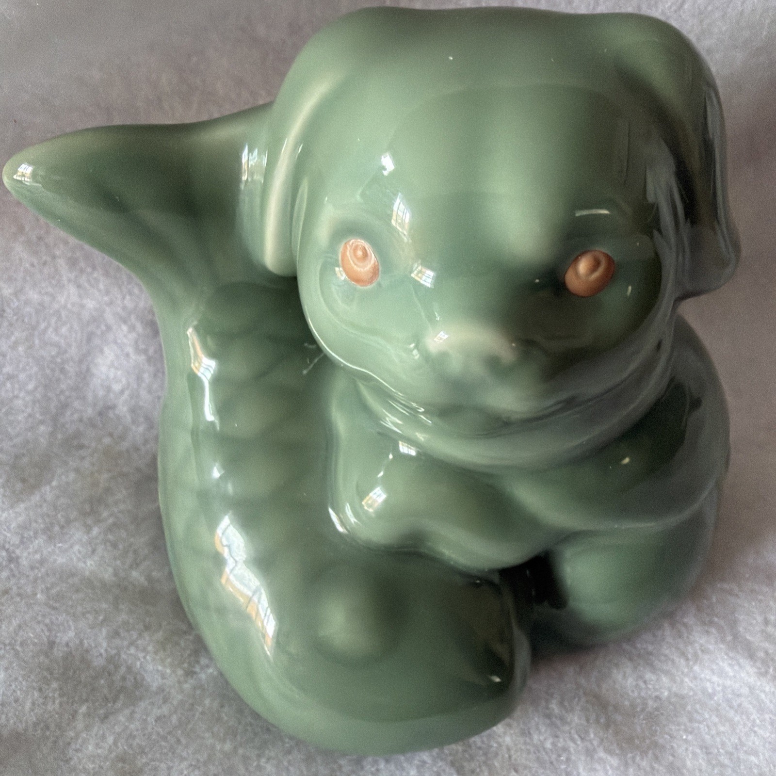 Vintage Tachikichi Celadon Ceramic Dog Figurine Sea Bream Fish Japanese Zodiac