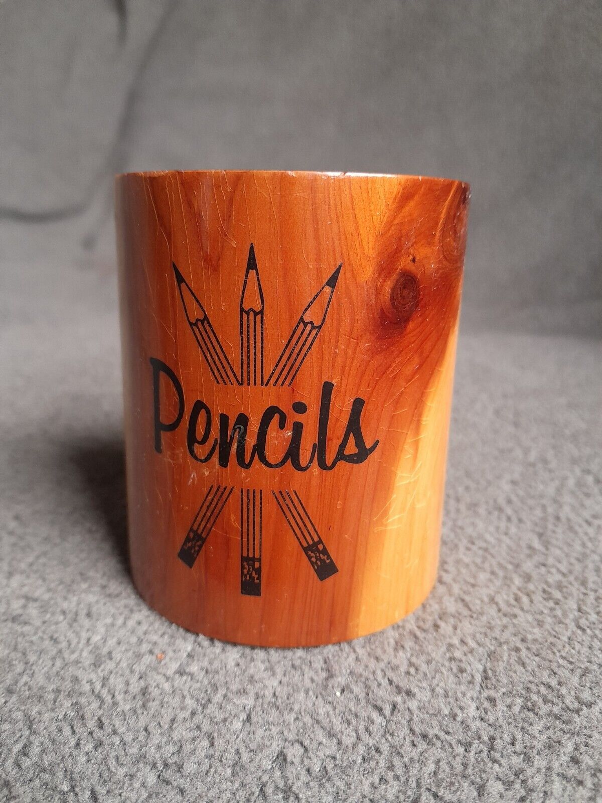 Vintage 1950s MCM Wooden Pencil Holder Wood Cup Souvenir Bagley MN