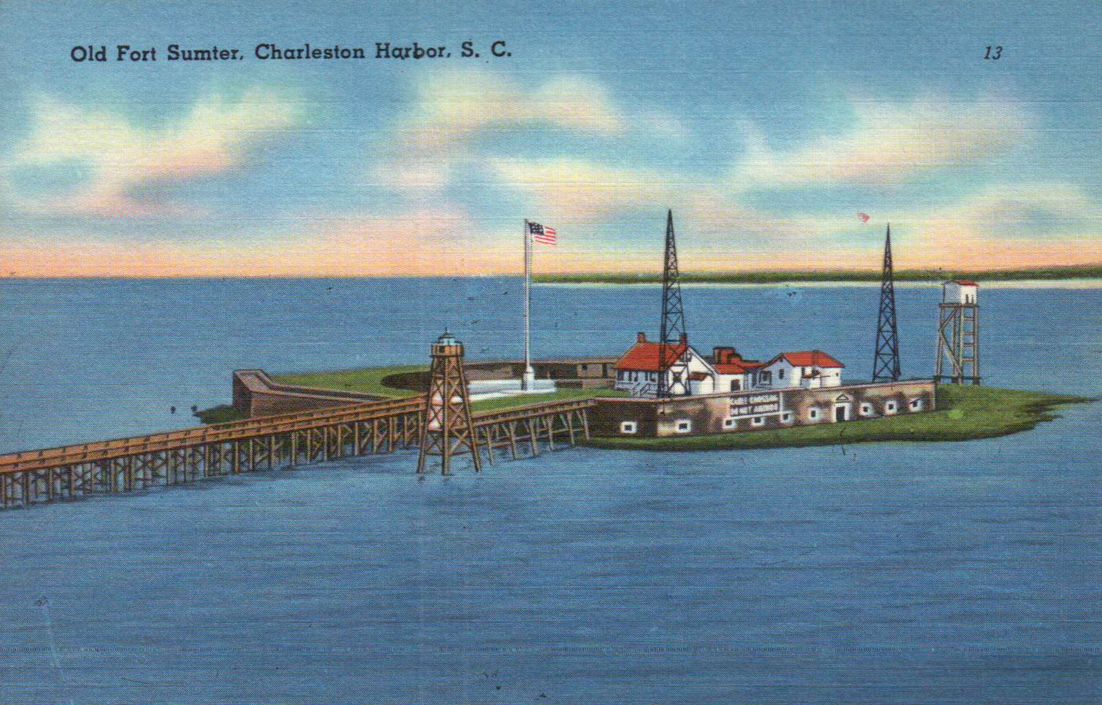 Old Fort Sumter, Charleston Harbor, South Carolina -- Old Vintage Linen Postcard
