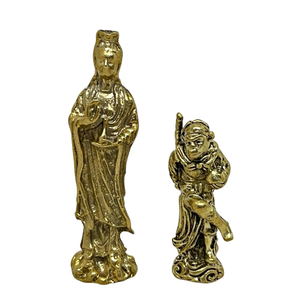 Sun Wukong Guanyin Bodhisattva Mini Brass Amulet Set Journey to West Figures Sun Wukong Guanyin Bodhisattva Mini Brass Amulet Set Journey to West Figures