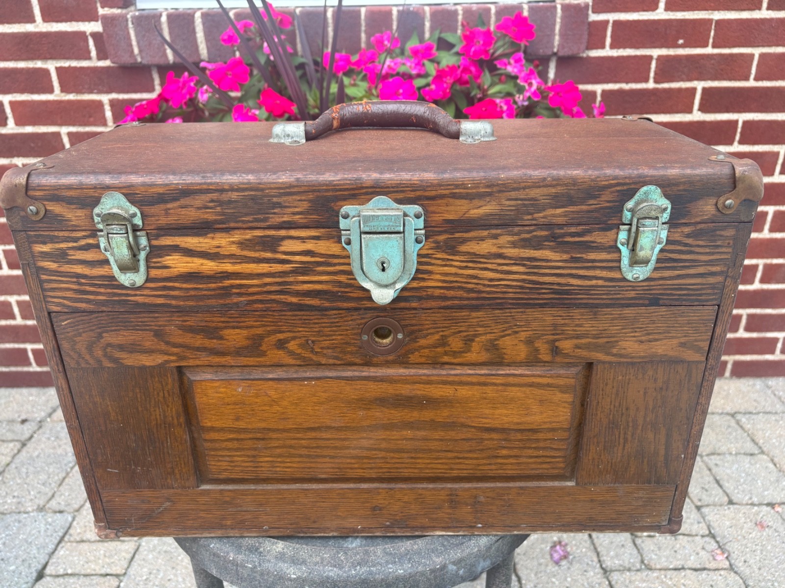 Vintage Union 7 Drawer Oak Wood Machinist Chest Tool Box Antique Chest with keys