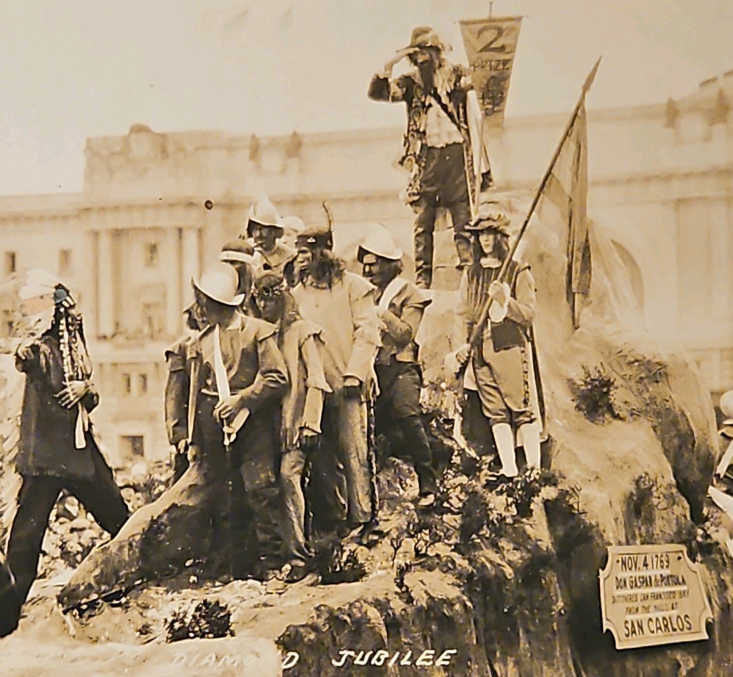 Indian chief guides soldiers 1925 S F Ad. Day Parade Diamond Jubilee RPPC Photo Indian chief guides soldiers 1925 S F Ad. Day Parade Diamond Jubilee RPPC Photo