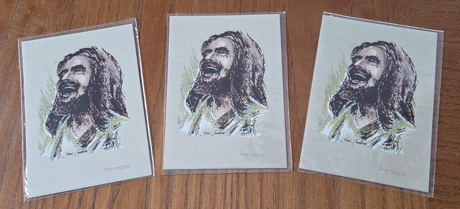 Jesus Laughing Picture Vintage Silkscreen Set Of 3 Prints Size 3.5" X 5" Jesus Laughing Picture Vintage Silkscreen Set Of 3 Prints Size 3.5" X 5"