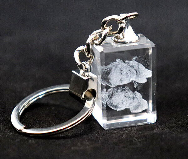 Personalised Lasered 3D Photo Crystal Keyring with Blue LED