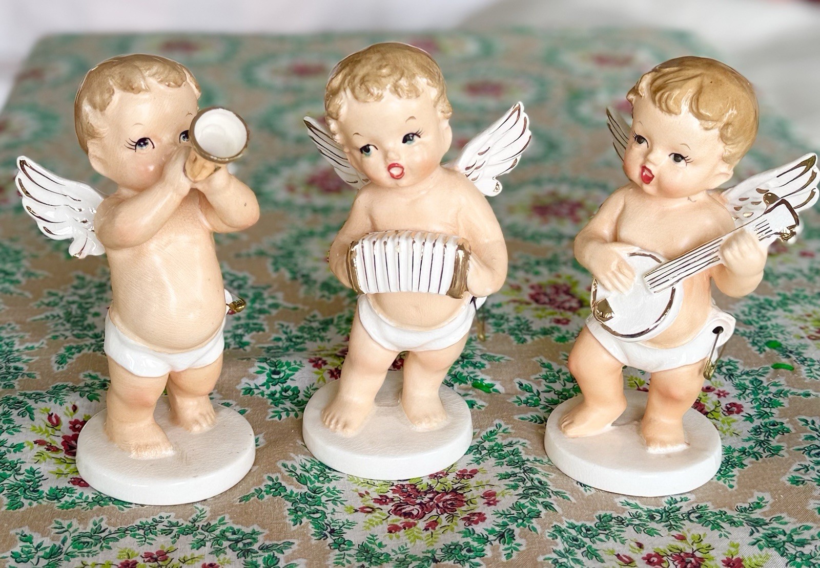 Vintage 1956 Napco Cherub Baby Angel Musician 3 Piece Band C1942 Japan 5.75”
