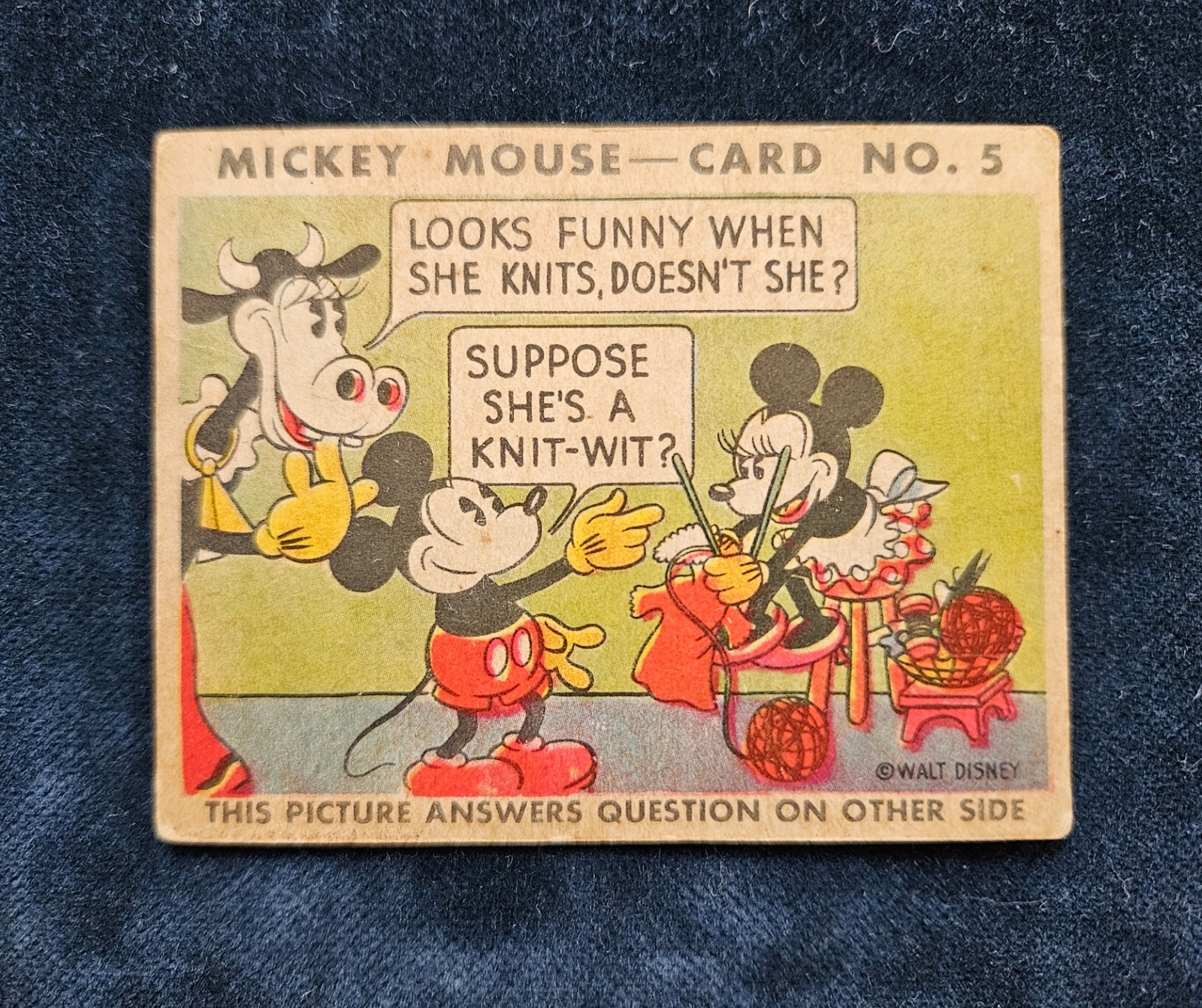 Vintage 1935 Mickey Mouse Bubble Gum Card No. 5 Looks Funny When She Knits Vintage 1935 Mickey Mouse Bubble Gum Card No. 5 Looks Funny When She Knits