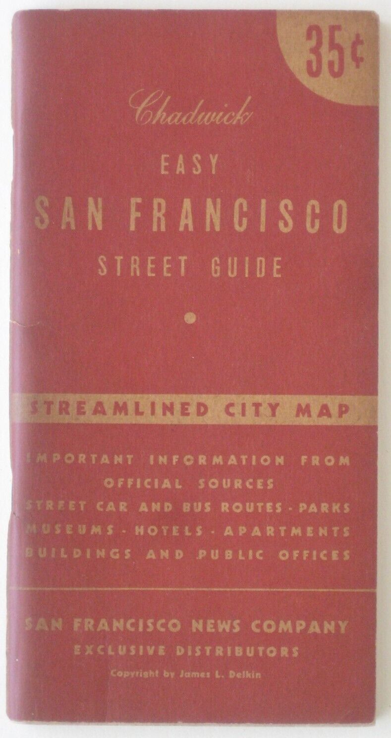 Vintage 1940 Chadwick Street Directory & Map SAN FRANCISCO Cable Car Trolley Bus