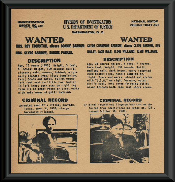 Bonnie Parker & Clyde Barrow Wanted Poster Reprint On 80 Year Old Paper *P210