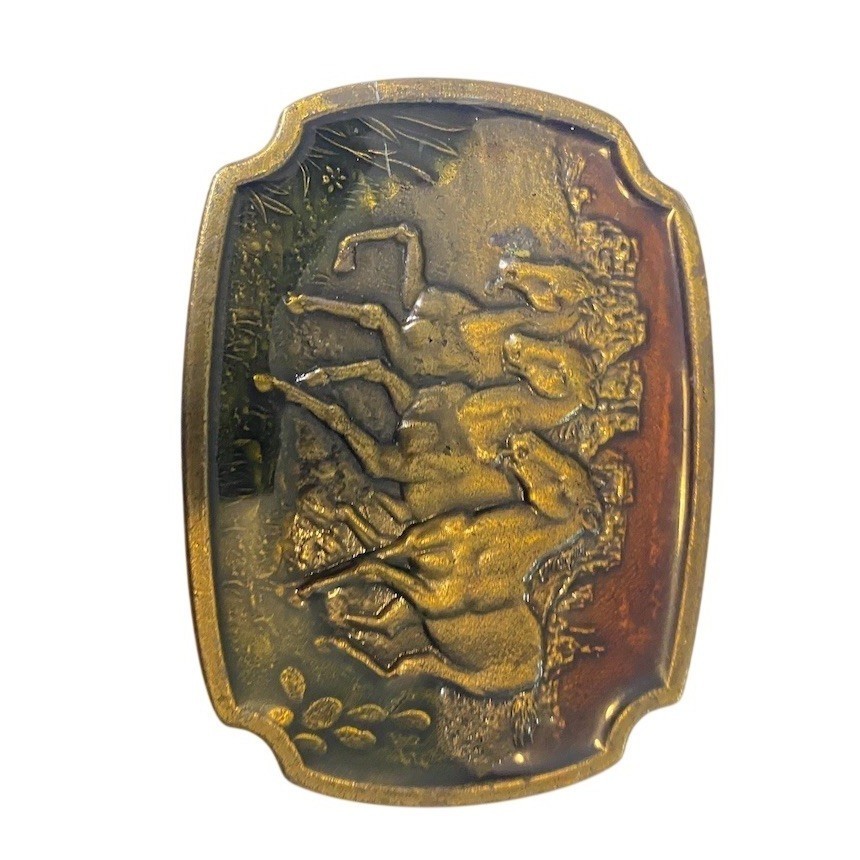 Vintage Baron Belt Buckle Gold Running Horses Western Cowboy Rodeo Vintage Baron Belt Buckle Gold Running Horses Western Cowboy Rodeo