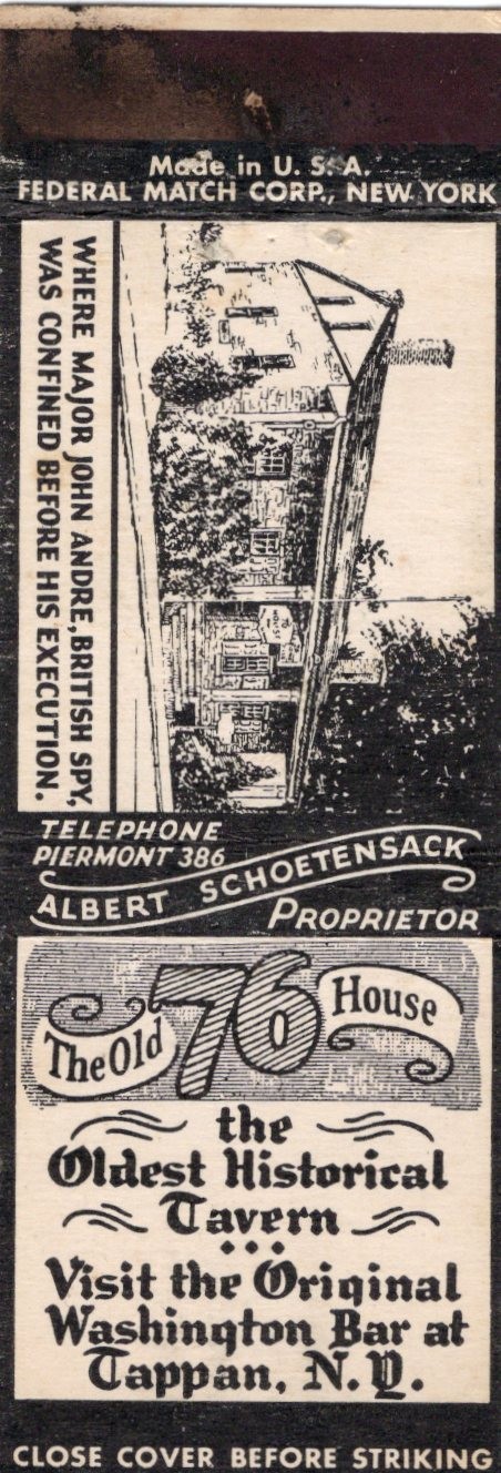 Matchbook cover NY Tappan Old 76 House Washington Bar Oldest Historical Tavern Matchbook cover NY Tappan Old 76 House Washington Bar Oldest Historical Tavern
