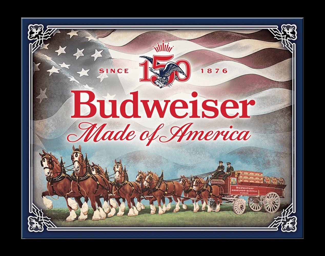 Budweiser Anheuser Busch Clydesdales Team 150th Anniversary Tin Metal Beer Sign Budweiser Anheuser Busch Clydesdales Team 150th Anniversary Tin Metal Beer Sign