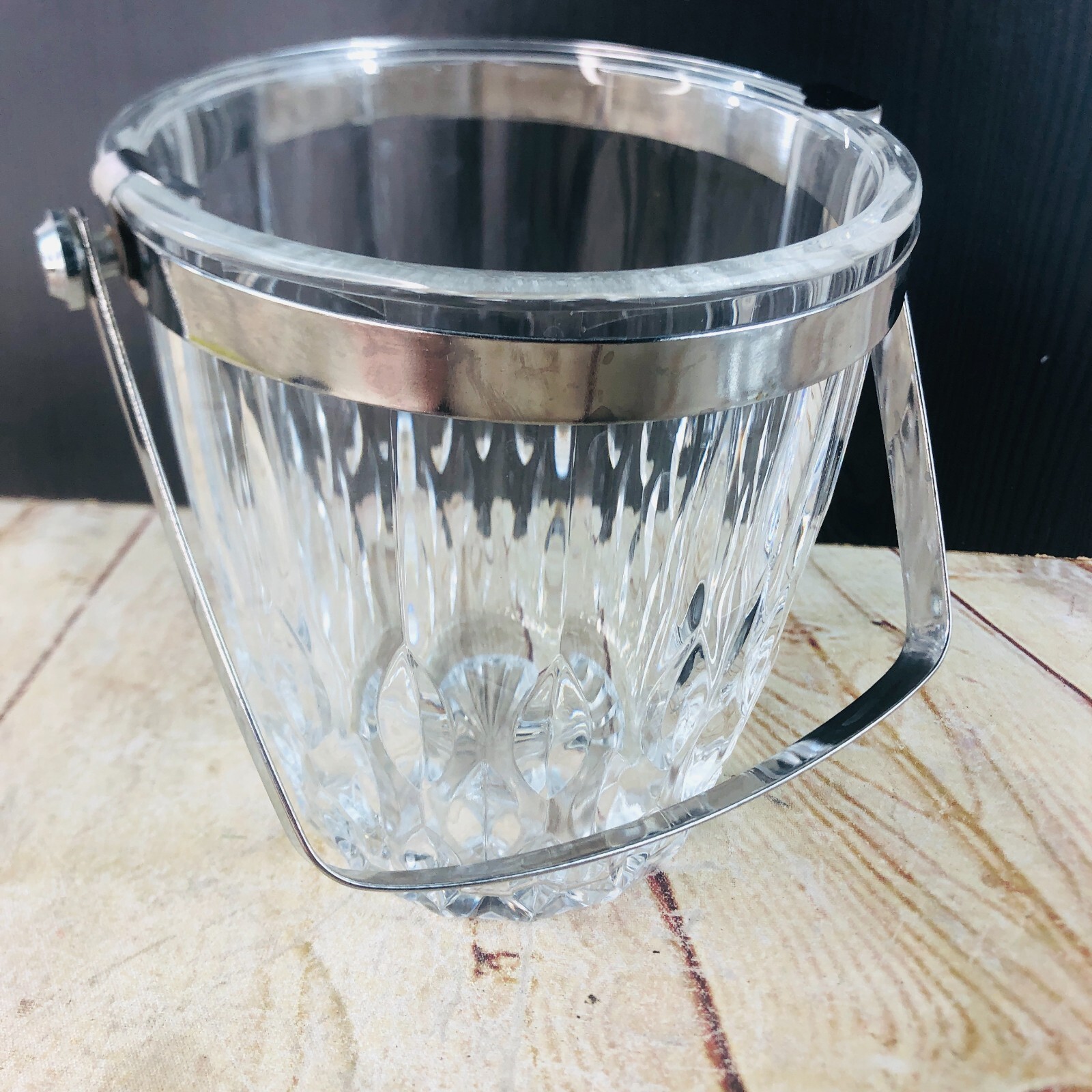 vtg crystal glass Ice Bucket w metal handle vtg crystal glass Ice Bucket w metal handle