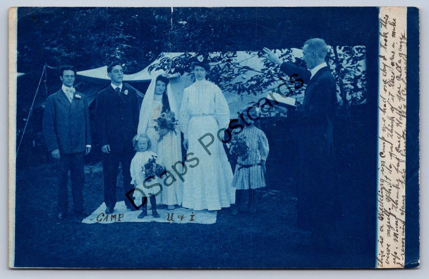 K66/ Cleveland Ohio RPPC Postcard c1910 Cyanotype Wedding Party Bride 348 K66/ Cleveland Ohio RPPC Postcard c1910 Cyanotype Wedding Party Bride 348