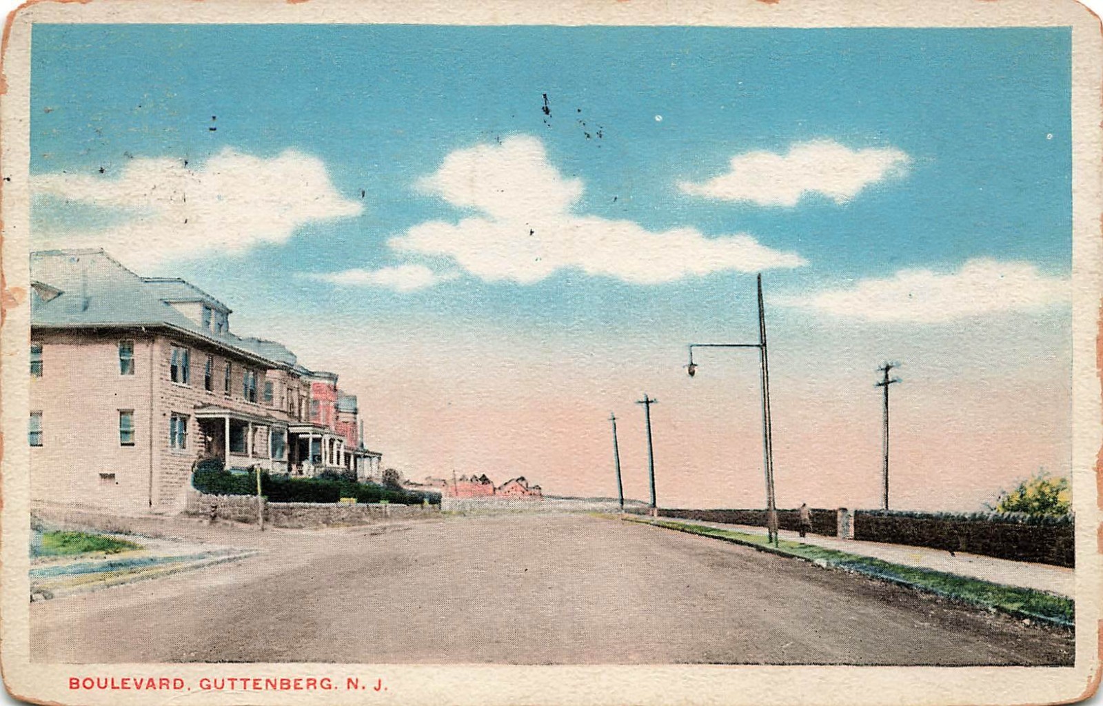 1916 NEW JERSEY POSTCARD: VIEW OF BOULEVARD IN GUTTENBERG, NJ