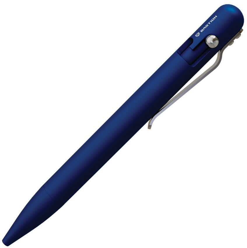 Bastion EDC Blue 6061-T6 Aluminum Bolt Action Writing Pen w/ Pocket Clip 