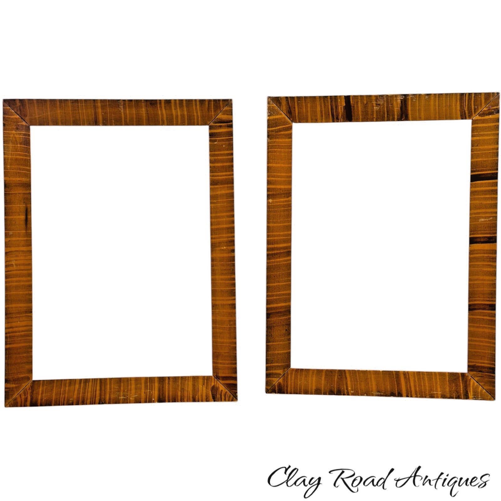 Pair Antique  American faux painted Tiger Maple Picture Frames Curly  folk  art