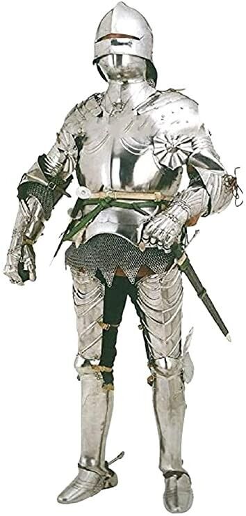 Medieval Gothic German Suit of Armor with Free Chainmail Halloween Costume Silve