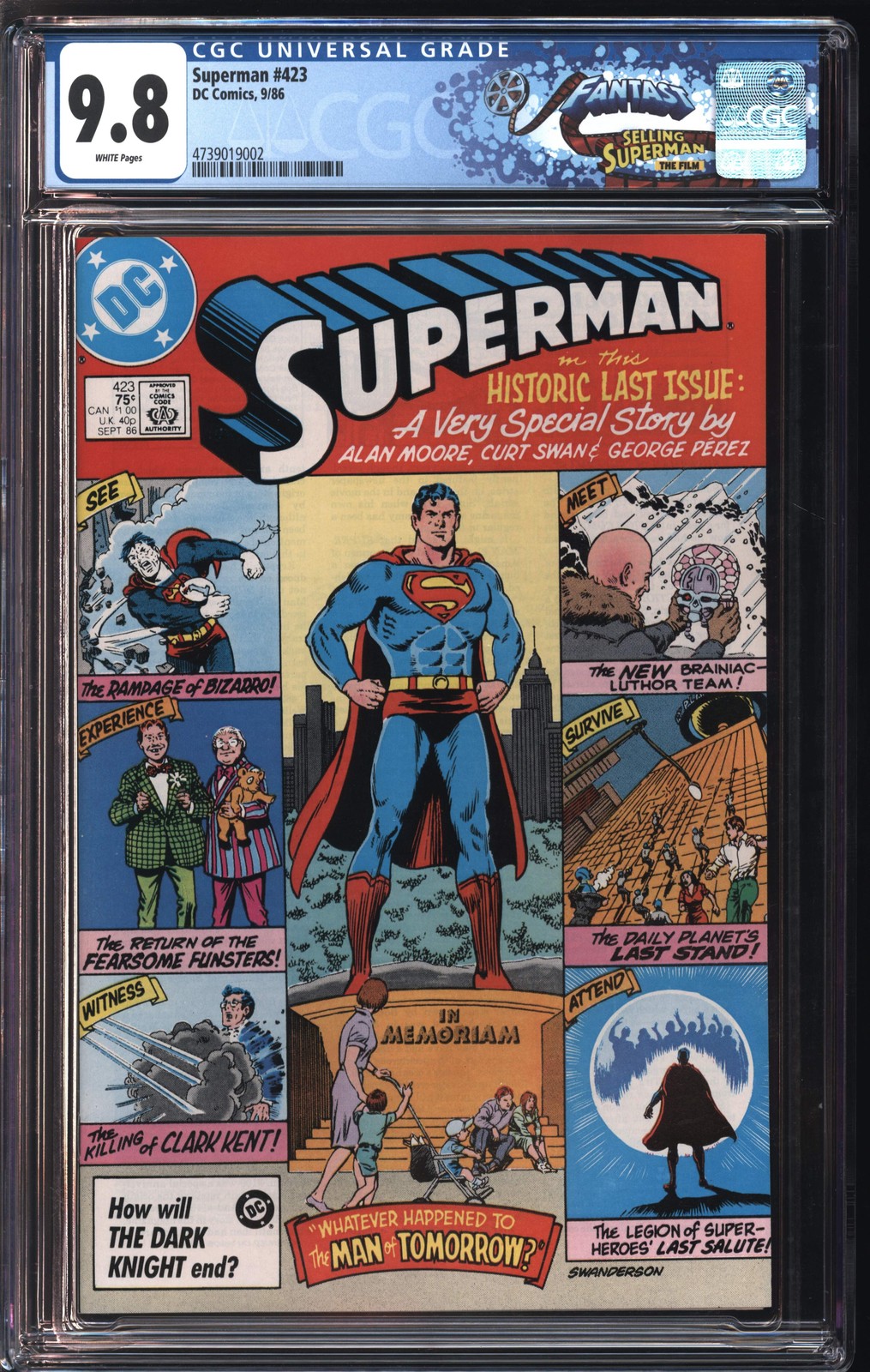 D.C. Comics Superman #423 9/86 FANTAST CGC 9.8 White Pages D.C. Comics Superman #423 9/86 FANTAST CGC 9.8 White Pages