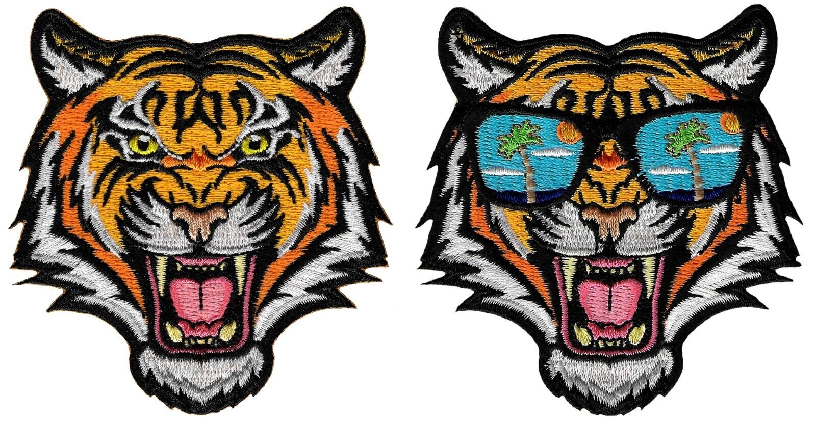 LOT of TWO - BENGAL TIGER iron-on PATCH embroidered ANIMAL SOUVENIR APPLIQUE new