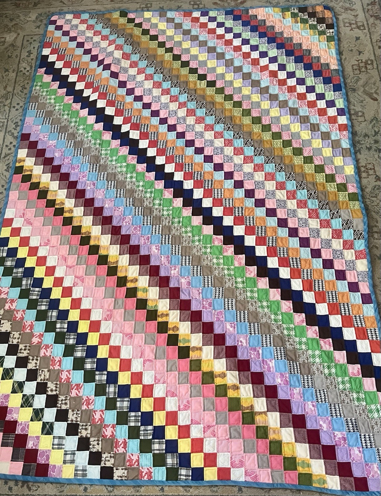 Extra Large Vintage Handmade Patchwork Quilt, In Perfect Condition 8 Ft, By 5.5 Extra Large Vintage Handmade Patchwork Quilt, In Perfect Condition 8 Ft, By 5.5