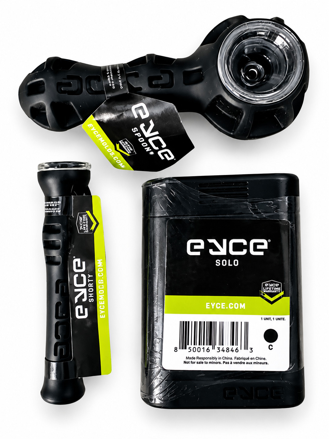 NEW EYCE Black Silicone Spoon Pipe Solo Shorty 3 Piece Set - TRAVEL